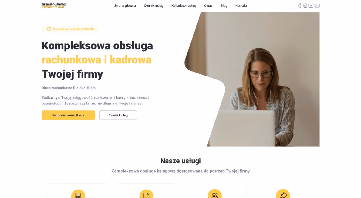 Strona Info-Tax na laptopie